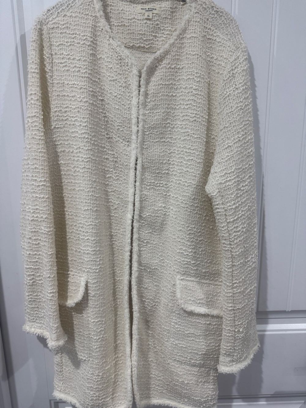 Max Studio Cream Bouclé Open-Front Long Blazer - Picture 3 of 3